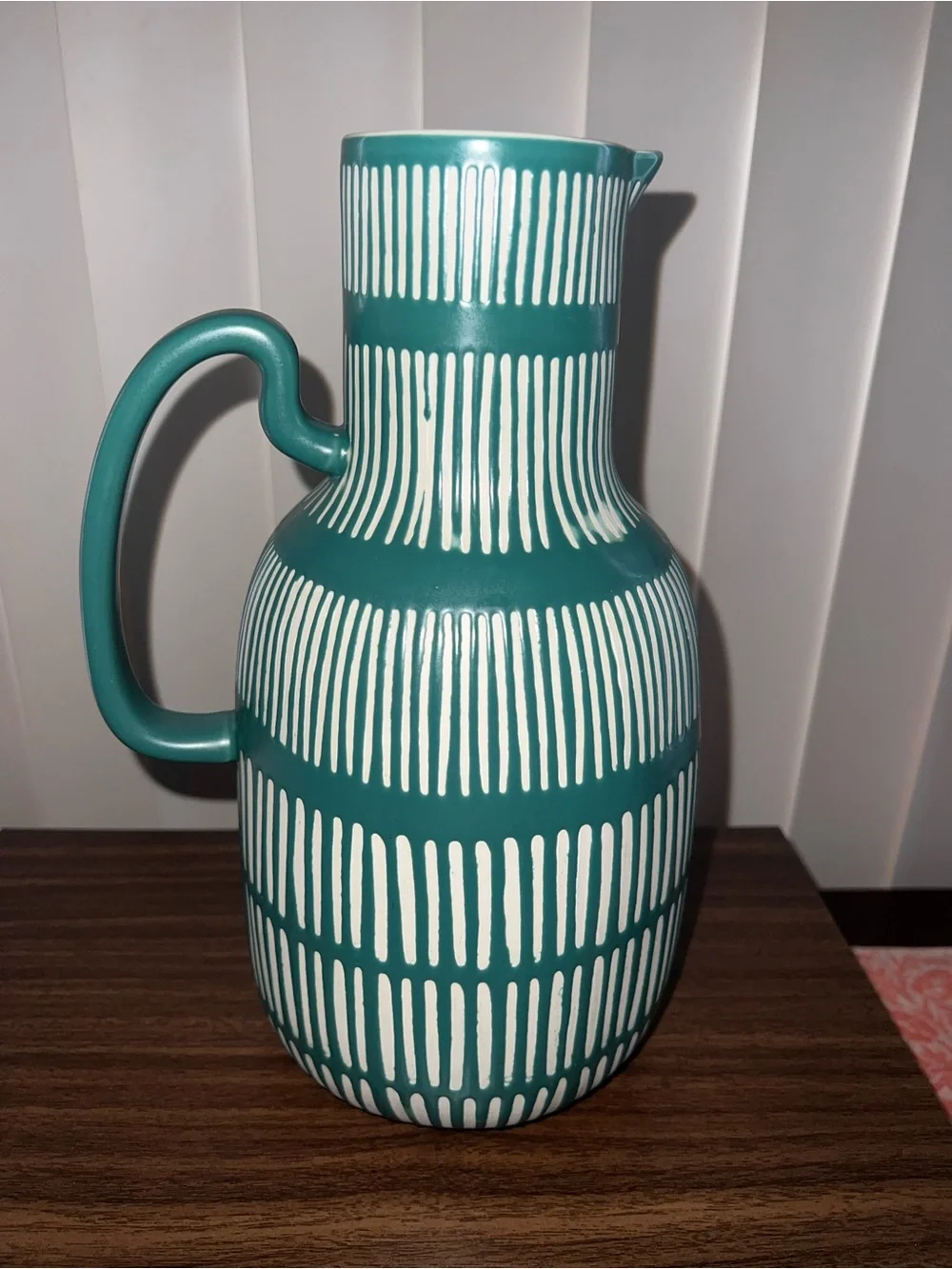 Urban Outfitters Teal Striped Ceramic Pitcher
